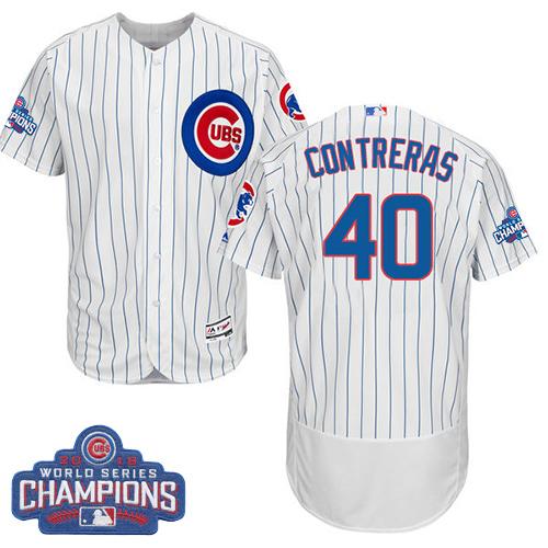 Cubs #40 Willson Contreras White Flexbase Authentic Collection 2016 World Series Champions Stitched MLB Jersey - Click Image to Close